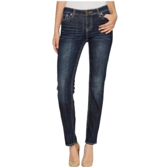Women's 10 Kut from the Kloth Stevie Straight Leg Denim Jeans Zipper Fly Whisker - Picture 1 of 7